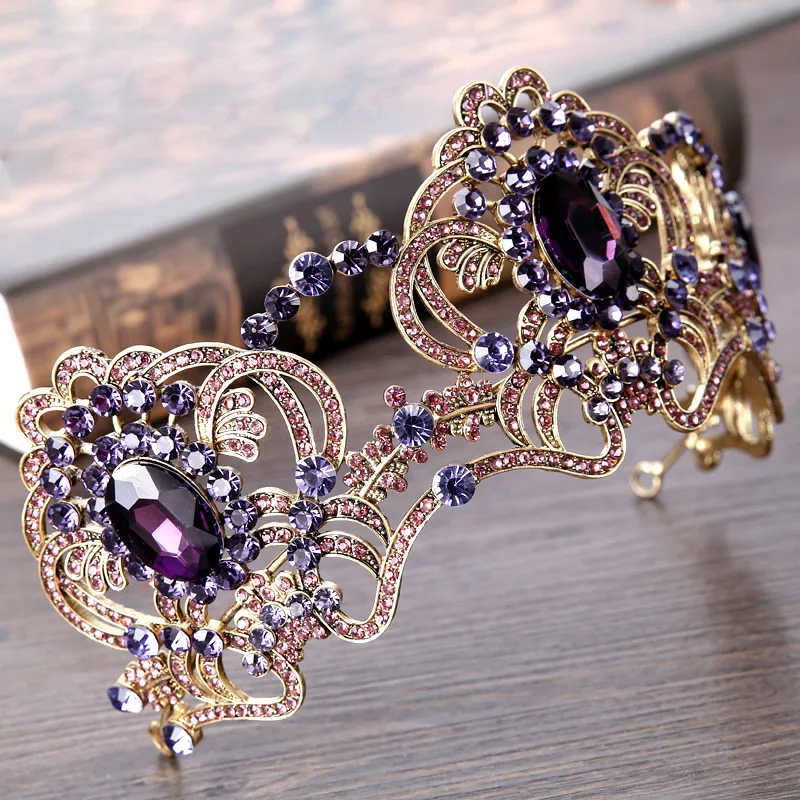 Noble Purple Rhinestone Diadem Crystal Flower Gold Crown Wedding Bridal Tiara Luxury Violet Crystal Queen Princess Tiaras Crown
Noble Purple Rhinestone Diadem Crystal Flower Gold Crown Wedding Bridal Tiara Luxury Violet Crystal Queen Princess Tiaras Crown