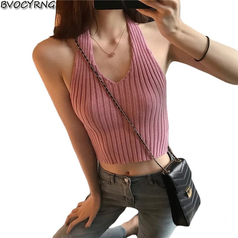 New Bottoming shirt top female summer 2019 sexy hanging neck V-neck stretch Slim fashion short knit vest women's clothing
New Bottoming shirt top female summer 2019 sexy hanging neck V-neck stretch Slim fashion short knit vest women's clothing