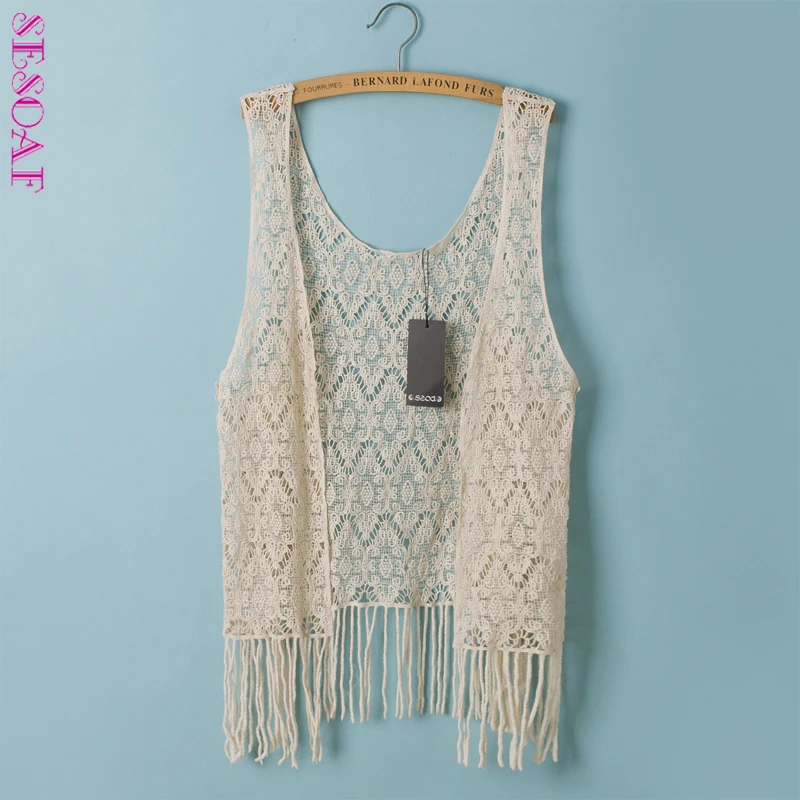 SESOAF 2017 Women Fashion Lady Lace Hollow Out Cardigan Sleeveless Casual Blouses Short Tassels Cardigan Bobo Cover Up
SESOAF 2017 Women Fashion Lady Lace Hollow Out Cardigan Sleeveless Casual Blouses Short Tassels Cardigan Bobo Cover Up