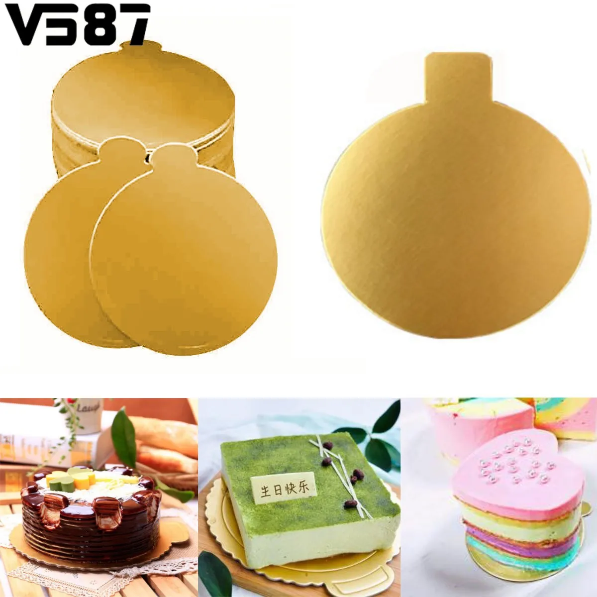 Image Gold 100Pcs Round Mousse Cake Boards Paper Cupcake Dessert Displays Tray Wedding Birthday Cake Pastry Decorative Tools