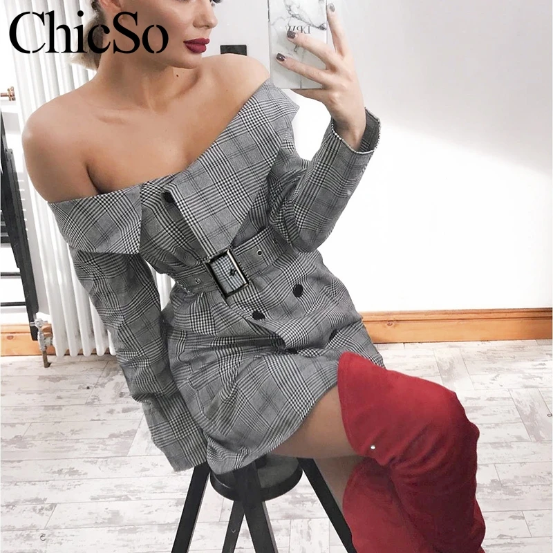 MissyChilli Grey plaid off shoulder buckle for belt fashion dress Women elegant spring vintage long sleeve sexy slim party dress
MissyChilli Grey plaid off shoulder buckle for belt fashion dress Women elegant spring vintage long sleeve sexy slim party dress