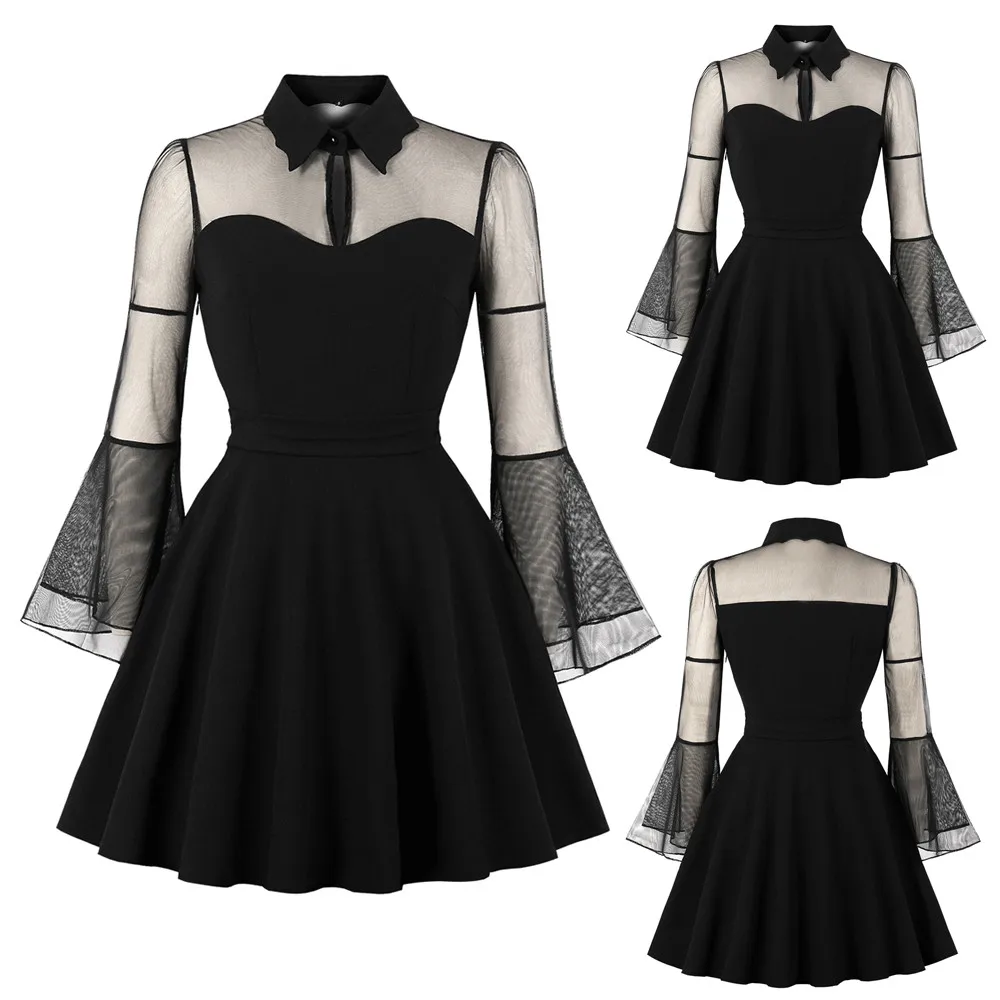 Ladies Long Sleeve Solid Color Punk Vintage Party Sexy befree Rockabilly Swing Dresses women dress elegant Mesh Stitching Dress
Ladies Long Sleeve Solid Color Punk Vintage Party Sexy befree Rockabilly Swing Dresses women dress elegant Mesh Stitching Dress
