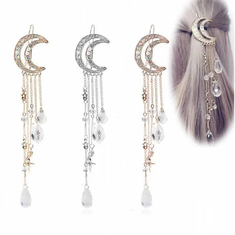 Womens Retro Moon Glitter Rhinestone Hair Clip Faux Crystal Tassels Beads Charms Dangle Hairpin Bridal Jewelry Ponytail Barrette
Womens Retro Moon Glitter Rhinestone Hair Clip Faux Crystal Tassels Beads Charms Dangle Hairpin Bridal Jewelry Ponytail Barrette