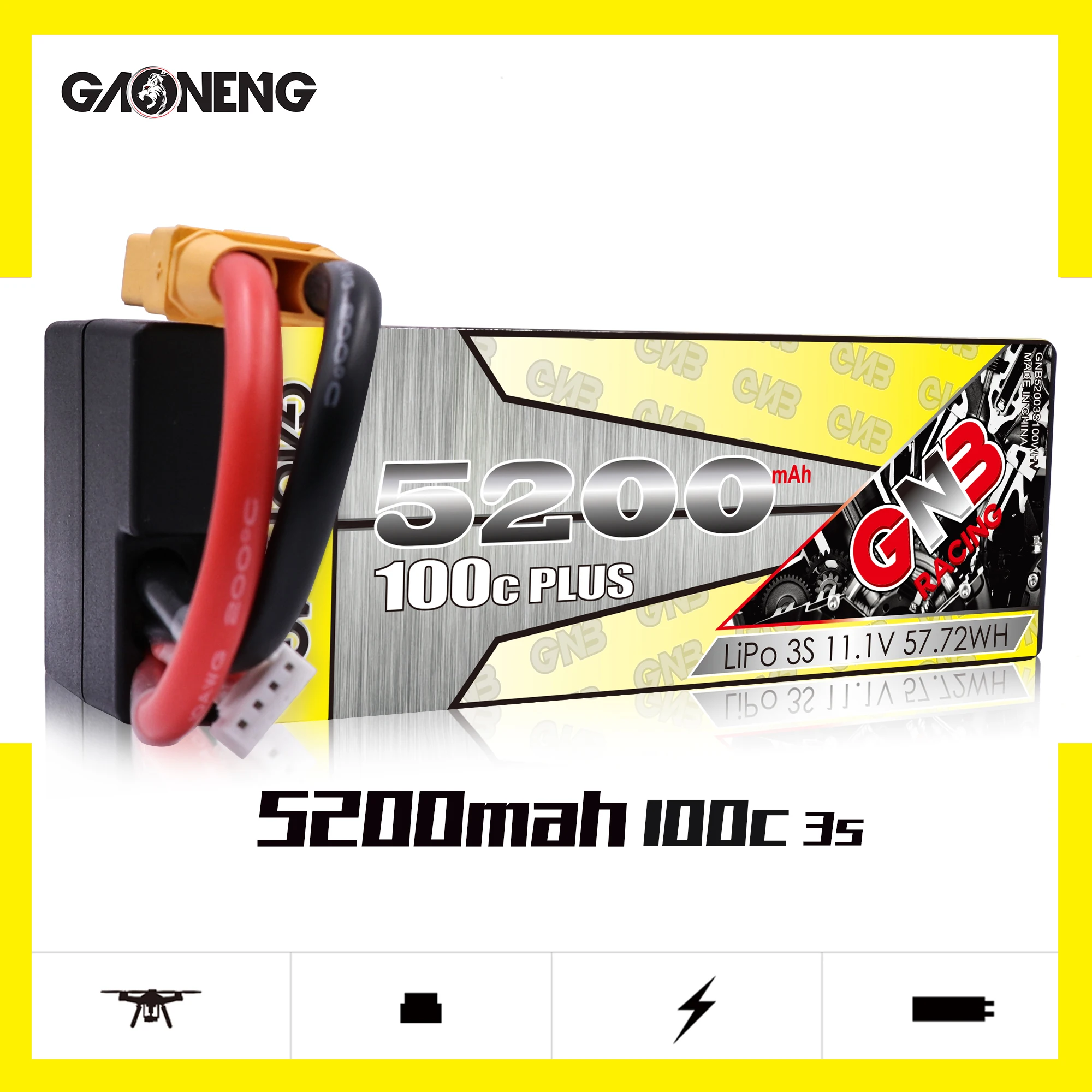 Gaoneng 5200mAh 3S1P 11.1V 100C/200C Hardcase LiPo Battery pack with XT60 Connectors T Plug for RC Car four drive RC Car boat
Gaoneng 5200mAh 3S1P 11.1V 100C/200C Hardcase LiPo Battery pack with XT60 Connectors T Plug for RC Car four drive RC Car boat