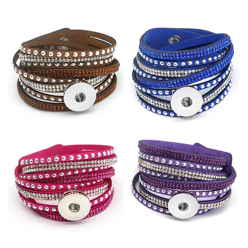 

New SE0182 colorful beauty crystal multi-layers velvet bracelet 40cm 8colors fit 18mm snap buttons DIY snap jewelry