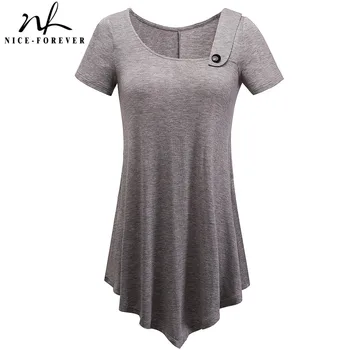 Nice-forever Brief Casual T-shirts Women summer Short Sleeve Asymmetric Irregular Length Button Stylish Loose Tees tops T010
Nice-forever Brief Casual T-shirts Women summer Short Sleeve Asymmetric Irregular Length Button Stylish Loose Tees tops T010