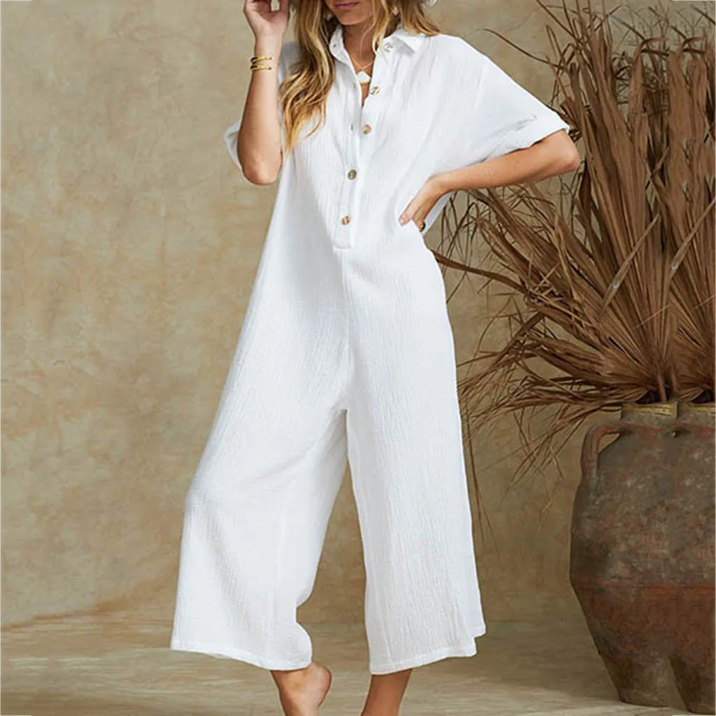 Women jumpsuit cotton linen solid color Lady Summer overalls Loose Harem Pants Long Trousers Casual Buttons wide leg Jumpsuits
Women jumpsuit cotton linen solid color Lady Summer overalls Loose Harem Pants Long Trousers Casual Buttons wide leg Jumpsuits