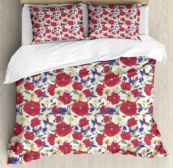 Floral Duvet Cover Set Blooming Red Poppies Chamomile Ladybird and Daisies Bumblebee Bees and Butterflies Bedding Set Multicolor
Floral Duvet Cover Set Blooming Red Poppies Chamomile Ladybird and Daisies Bumblebee Bees and Butterflies Bedding Set Multicolor