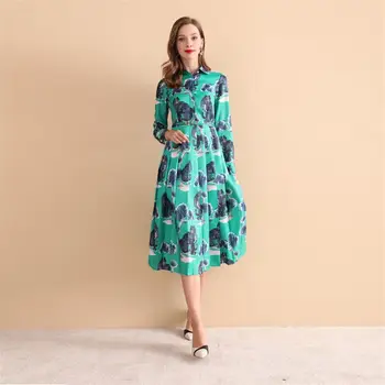 Women Dresses 2018 High Quality Autumn Runway Turn-down Collar Long Sleeve Printed Pleated Lady Dress NPD0860
Women Dresses 2018 High Quality Autumn Runway Turn-down Collar Long Sleeve Printed Pleated Lady Dress NPD0860