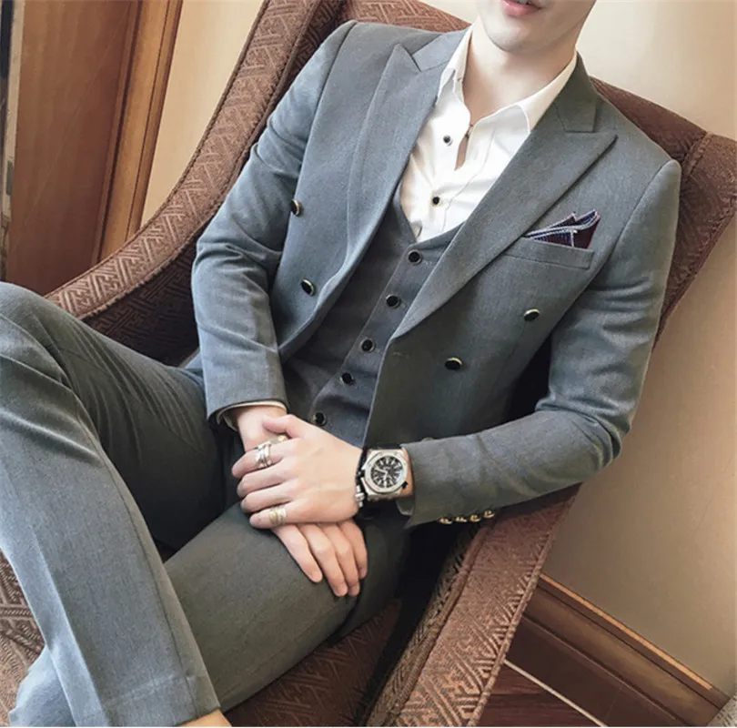 Fashion New version of men's suit three piece dress Lapel Tuxedo Suit Business casual | Мужская одежда
