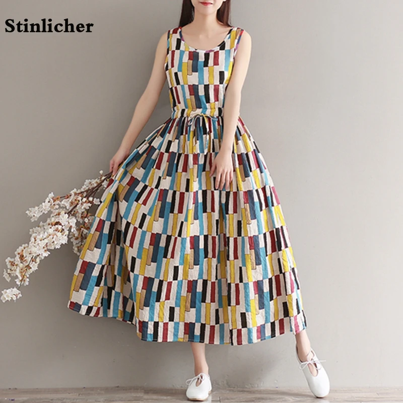 2019 Summer Vintage Plaid Cotton Linen Dress Women Elegant Sleeveless Patchwork Long Tank Tunic Maxi Dress Female Bandage dress
2019 Summer Vintage Plaid Cotton Linen Dress Women Elegant Sleeveless Patchwork Long Tank Tunic Maxi Dress Female Bandage dress