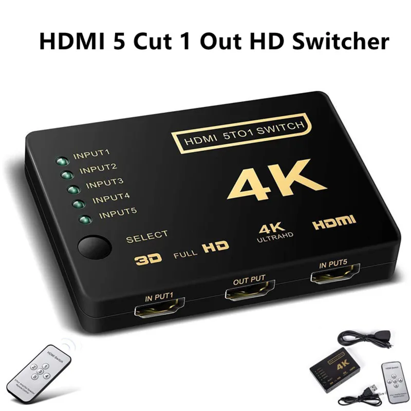 HDMI 4K HD конвертер 5 Cut 1 Out переключатель сплиттер аудио разъем для цифрового HDTV PS3