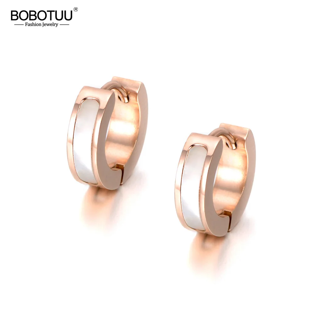 BOBOTUU Black/White Shell Round Hoop Earrings Stainless Steel Rose Gold Color Wedding Earrings Jewelry Gift For Women BE18038
BOBOTUU Black/White Shell Round Hoop Earrings Stainless Steel Rose Gold Color Wedding Earrings Jewelry Gift For Women BE18038
