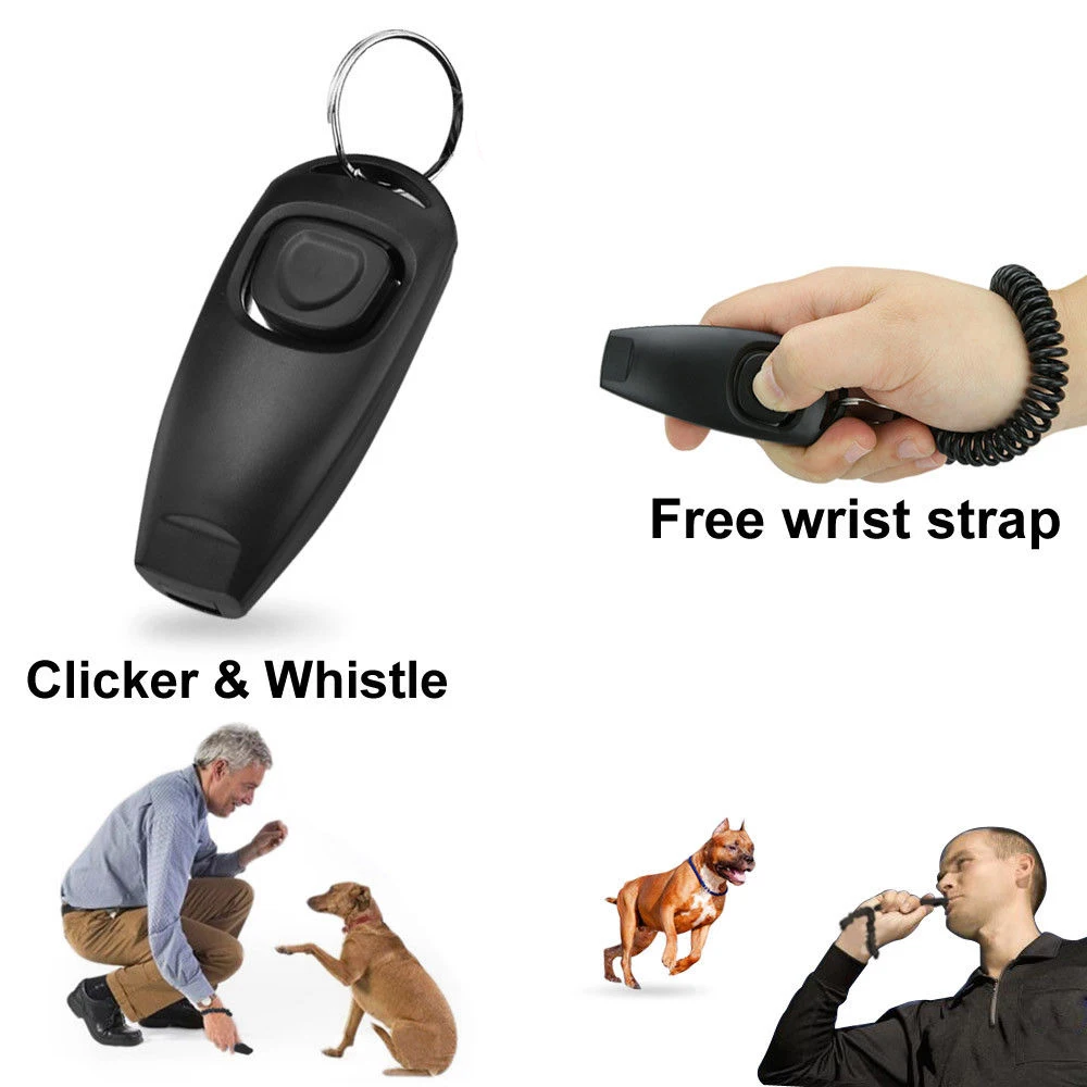 

2 in 1 Black Dog Pet Puppy Cat Training Clicker & Whistle Click Trainer Obedience