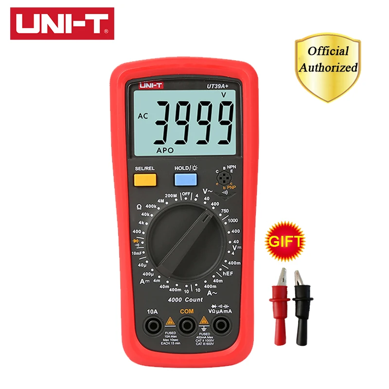 UNI-T UT39A+ UT39C+ Digital Multimeter Portable Auto Range Tester AC DC V/A Ohm/Temp /Frequency/HFE/NCV Test
UNI-T UT39A+ UT39C+ Digital Multimeter Portable Auto Range Tester AC DC V/A Ohm/Temp /Frequency/HFE/NCV Test