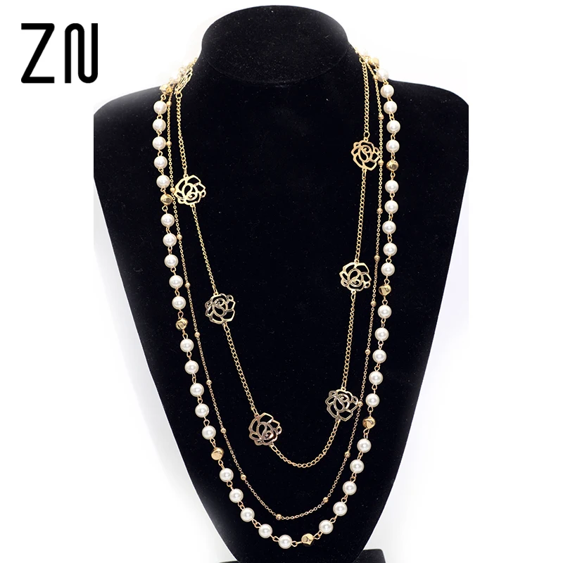 Long Chain Sweater Necklace for Women Multiple Styles Flower Shape Pendant Long Elegant Tassel Necklace Fashion Jewelry for Girl /¡/