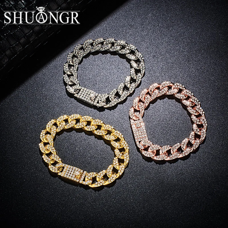 SHUANGR Men's Bracelet Hip Hop Miami Cuban Link Gold Silver Color Iced Out Paved Rhinestones Male Wristband Street Jewelry
SHUANGR Men's Bracelet Hip Hop Miami Cuban Link Gold Silver Color Iced Out Paved Rhinestones Male Wristband Street Jewelry
