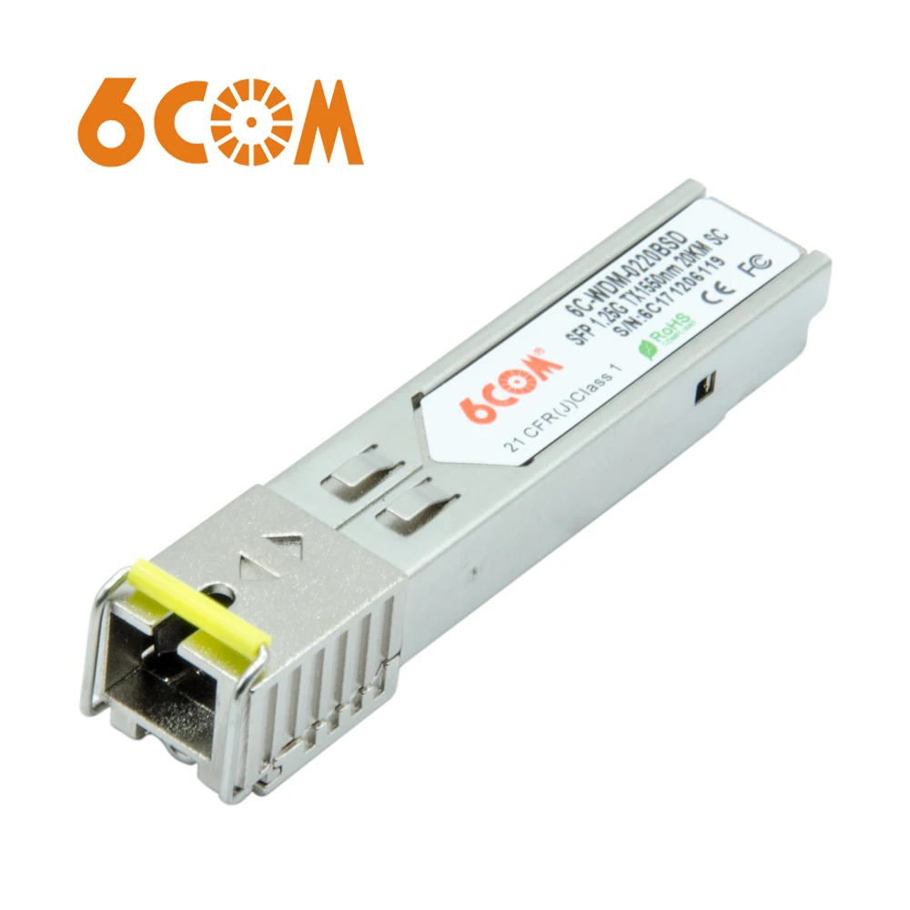 6COM Optical BIDI SFP Transceiver 1.25G Tx1550nm Rx1310nm SC Connector DDM 20km Reach WDM Module 6C-WDM-0220BSD
6COM Optical BIDI SFP Transceiver 1.25G Tx1550nm Rx1310nm SC Connector DDM 20km Reach WDM Module 6C-WDM-0220BSD