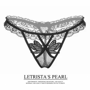 Hot Temptation Sexy Ladies Underwear Perspective Lace Underwear Low Waist Butterfly Hollow T Pants Thong 2148