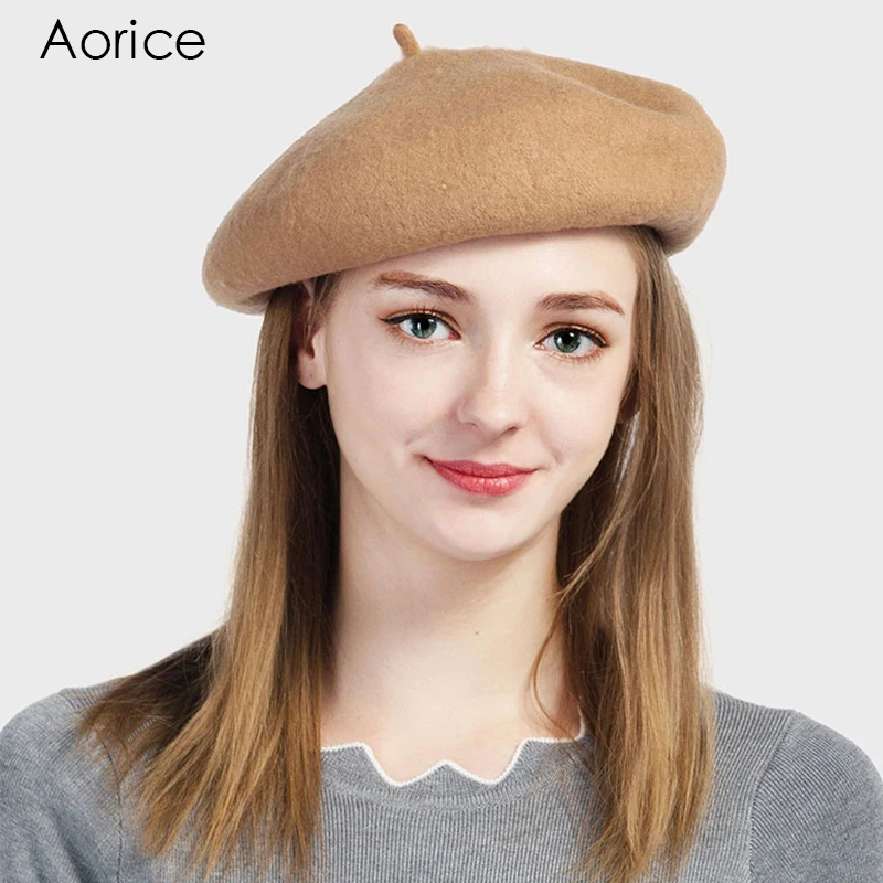 

Aorice 100% Wool Vintage Warm Winter Women Beret French Artist Beanie Hat Cap For Sweet Girl Spring Autumn Hats Caps HK717