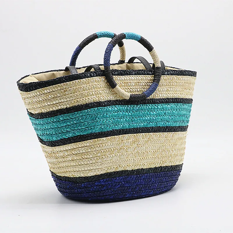 Women's straw bag contrast color ladies striped handbag large handbag pattern ladies beach colorful large capacity beach bag 
Women's straw bag contrast color ladies striped handbag large handbag pattern ladies beach colorful large capacity beach bag