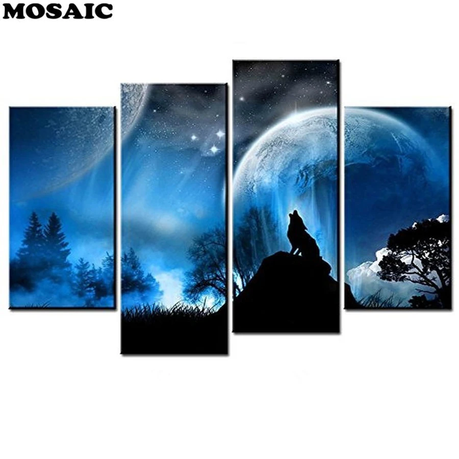 4pcs Black Wolf Moon Wall Painting Full Square round drill 3d Picture of Rhinestones Diamond Embroidery home decor gift
4pcs Black Wolf Moon Wall Painting Full Square round drill 3d Picture of Rhinestones Diamond Embroidery home decor gift