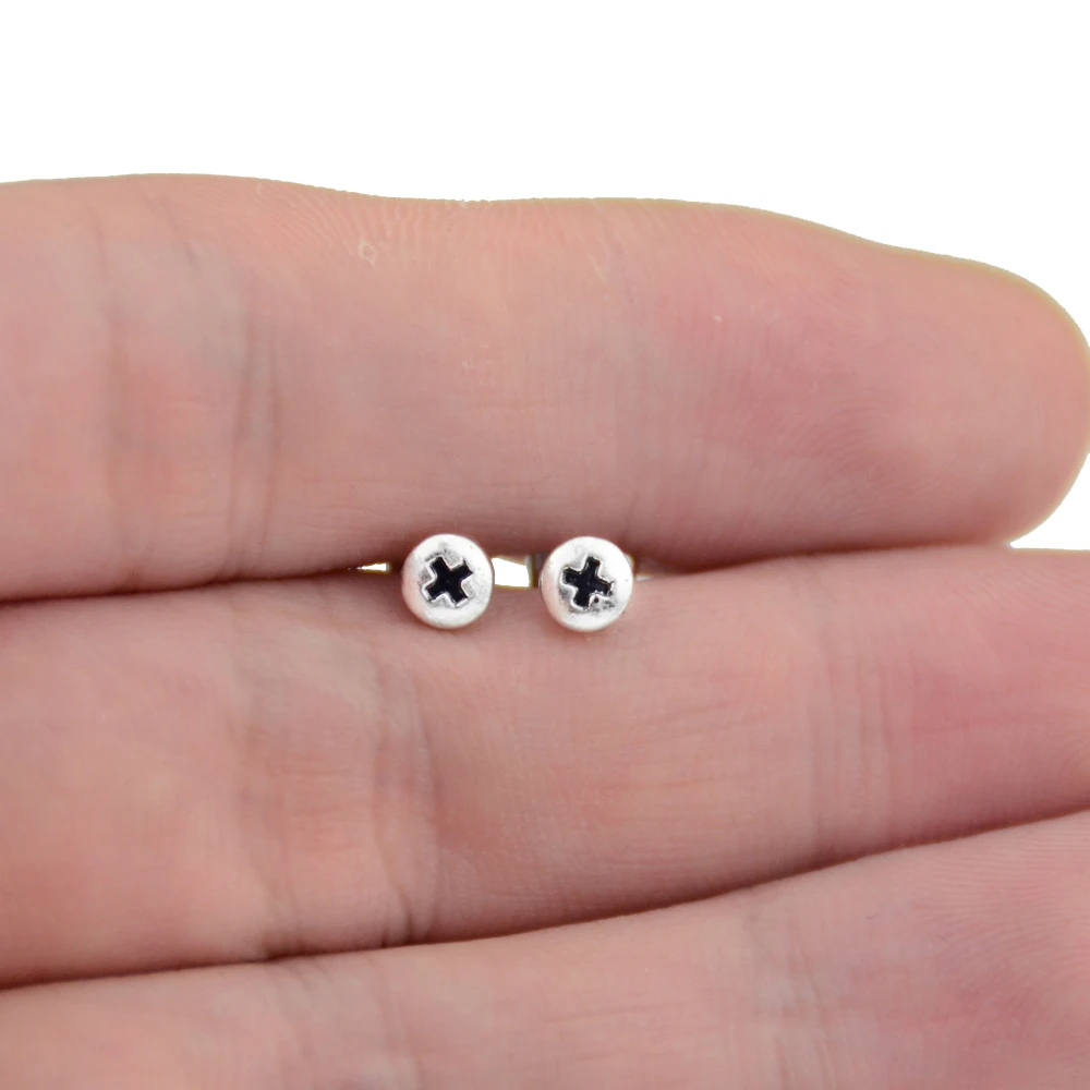 1pair 5mm Silver Round Cross Stud Earring Tiny Screw Stud Earring