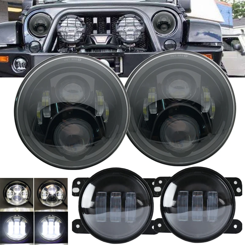 2 шт авто аксессуары 7 Inch 60 w светодиодные фары + пара 4 дюйма LED прохождения туман
