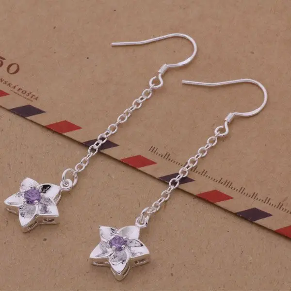 AE181 Hot sterling earrings fashion jewelry five-pointed star inlaid purple stone /cbgaksna aloajcva silver color | Украшения и