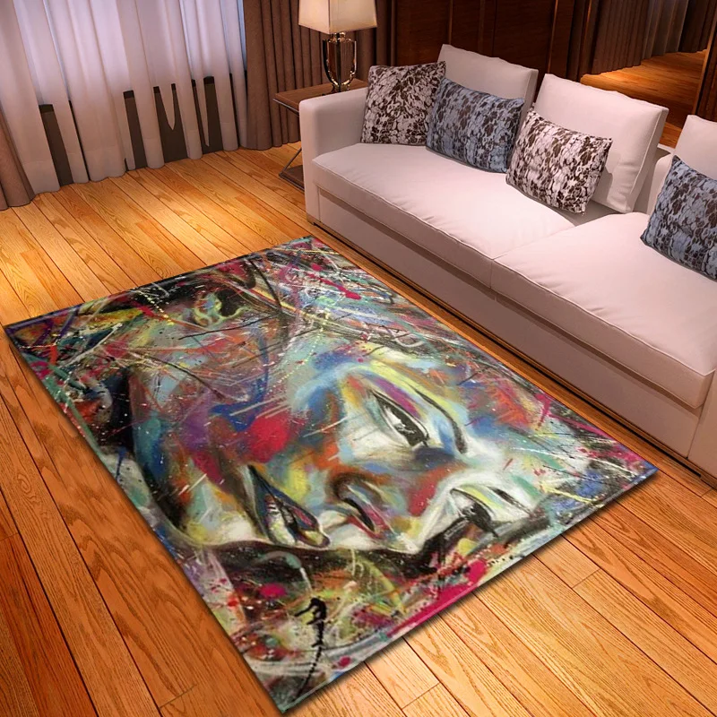 

Nordic Living Room Bedroom Area Rugs Soft Flannel Antiskid Mats Modern Home Textile 3D Art Portrait Painting Large Size Carpets