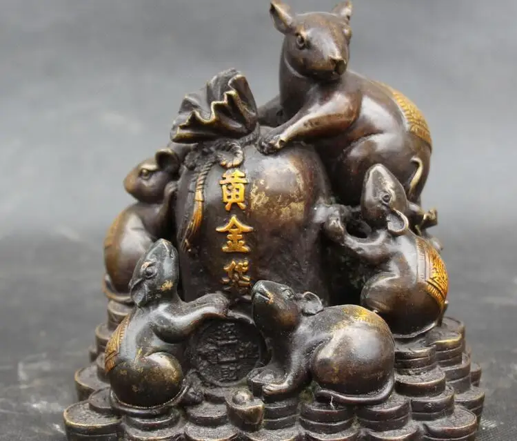 free 6" Chinese Bronze Gilt Wealth Money YuanBao Zodiac Year Animal Mouse mice Statue fast
free 6" Chinese Bronze Gilt Wealth Money YuanBao Zodiac Year Animal Mouse mice Statue fast