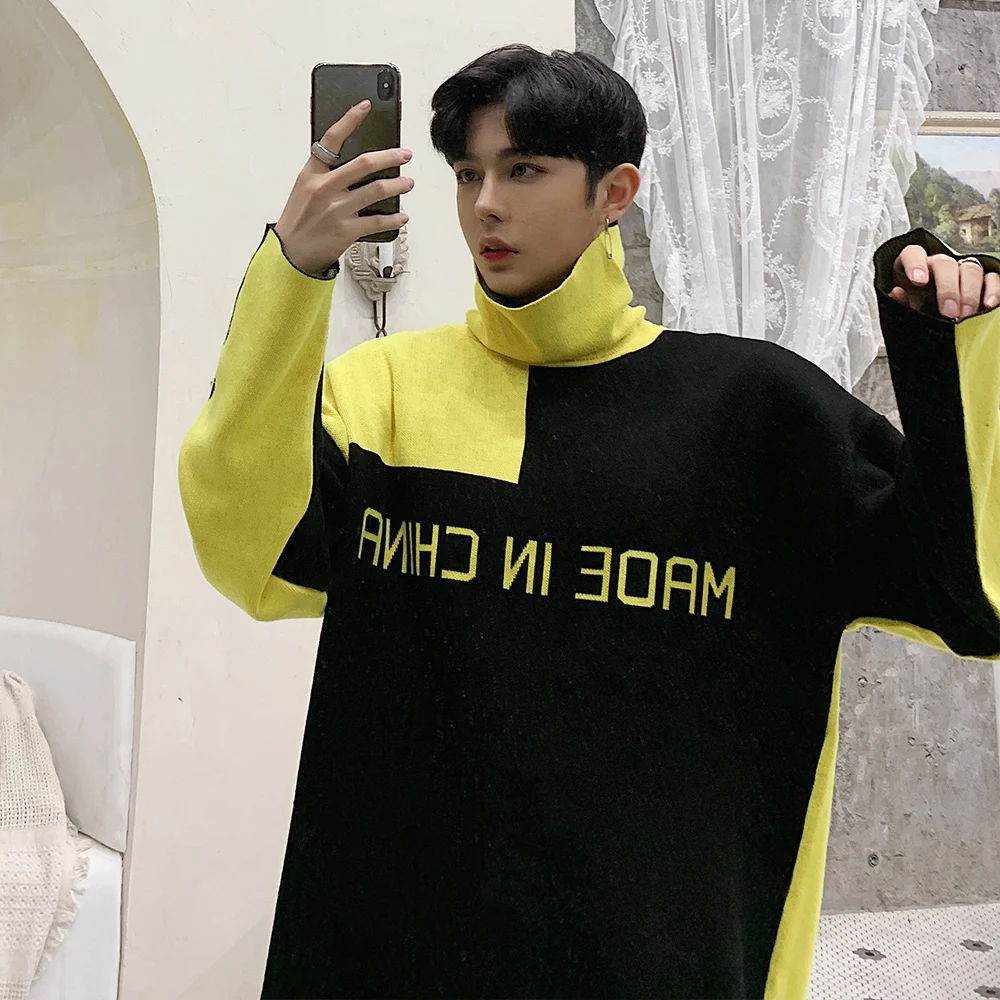 Turtleneck Contrast Sweater Purple Yellow Mens Pullover Sweaters Male Sweater Men Turtleneck Personality Sweater Oversize 2019
Turtleneck Contrast Sweater Purple Yellow Mens Pullover Sweaters Male Sweater Men Turtleneck Personality Sweater Oversize 2019