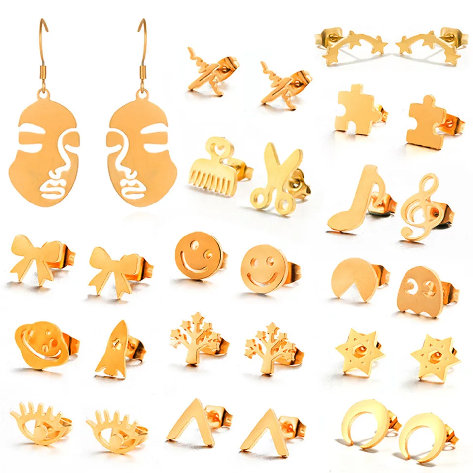 2018 Women Golden Stainless Steel Cute Stud Earrings Carnations for Girls Animal Moon Dog Star Comb Earrings Minimalist Jewelry
2018 Women Golden Stainless Steel Cute Stud Earrings Carnations for Girls Animal Moon Dog Star Comb Earrings Minimalist Jewelry