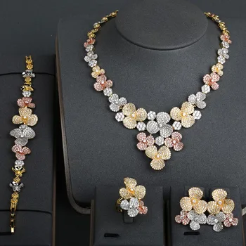 Dazz Romantic Flower Tricolor Copper CZ Zircon Luxury Nigerian Wedding Jewelry Set for Women Bride African Accessories Gift 2019
Dazz Romantic Flower Tricolor Copper CZ Zircon Luxury Nigerian Wedding Jewelry Set for Women Bride African Accessories Gift 2019