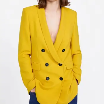 Women Chic Yellow Blazer Notched Pockets Double Breasted Long Sleeve Office Wear Coat Solid Female Casual Outerwear Tops
Women Chic Yellow Blazer Notched Pockets Double Breasted Long Sleeve Office Wear Coat Solid Female Casual Outerwear Tops