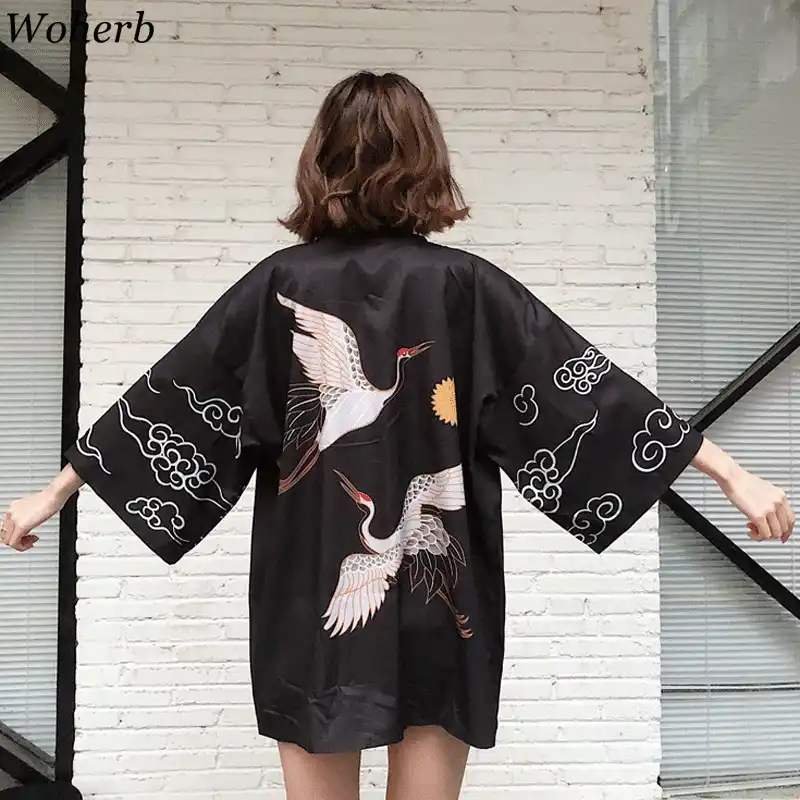 Woherb Лето 2020 японское кимоно кардиган куртка женский и мужской Халат оверсайз с