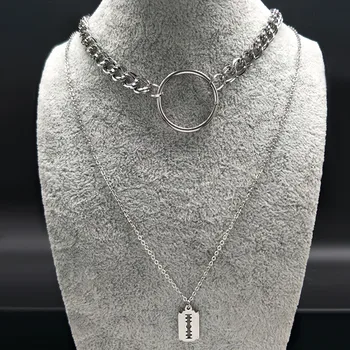 2020 Fashion Blade Stainless Steel Necklaces for Women Jewelry Double Layer Silver Color Necklaces gotico N17853
2020 Fashion Blade Stainless Steel Necklaces for Women Jewelry Double Layer Silver Color Necklaces gotico N17853