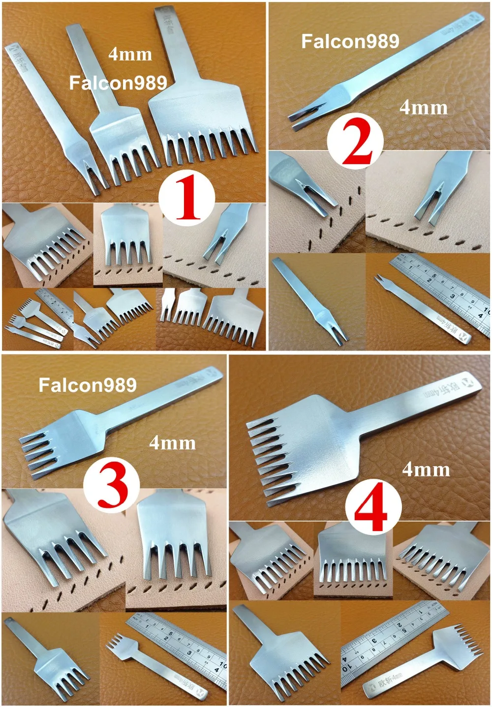 4kind 4mm European Style 2+5+9 prongs Leather Craft Stitching Sewing Lacing Chisel Pricking Iron Punch Tool Set Carving Stamp
4kind 4mm European Style 2+5+9 prongs Leather Craft Stitching Sewing Lacing Chisel Pricking Iron Punch Tool Set Carving Stamp