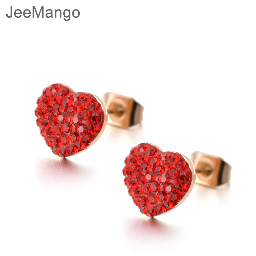 JeeMango Classic Titanium Steel Red Crystal Heart Lovely Earring Rose Gold Rhinestone Wedding Stud Earrings For Women E18008
JeeMango Classic Titanium Steel Red Crystal Heart Lovely Earring Rose Gold Rhinestone Wedding Stud Earrings For Women E18008