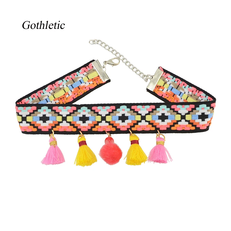 Gothletic Geometry Pattern Embroidery Choker Necklace Fabric Pompon Tassel Collar Necklace Women Fashion Bohemia Jewelry
Gothletic Geometry Pattern Embroidery Choker Necklace Fabric Pompon Tassel Collar Necklace Women Fashion Bohemia Jewelry