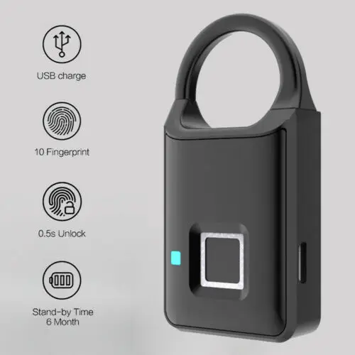 Safe Fingerprint Lock Smart Keyless Door Lock Anti-Theft Fingerprint Padlock Biometric Electronic Lock USB Charging 3C21
Safe Fingerprint Lock Smart Keyless Door Lock Anti-Theft Fingerprint Padlock Biometric Electronic Lock USB Charging 3C21