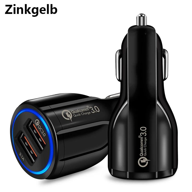 

QC 3.0 Car Charger for iPhone Samsung Huawei Xiaomi Dual USB Ports 30W Fast Charging Car Phone Cigarette Lighter Adapter Socket