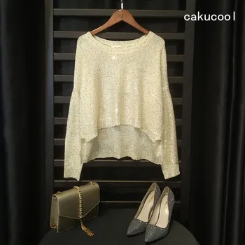 Cakucool Sequined Sweaters Women Spring Thin Long Sleeve Front Short Back Long Jumper Loose Batwing Large Knit Pull Sweater Lady
Cakucool Sequined Sweaters Women Spring Thin Long Sleeve Front Short Back Long Jumper Loose Batwing Large Knit Pull Sweater Lady