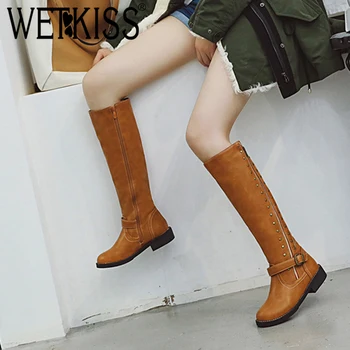 WETKISS Metal Decor Belt Buckle Women Knee Boots Thick Platform Square Heel Long Boots Casual Fashion Shoes Zip Non Slip Boots
WETKISS Metal Decor Belt Buckle Women Knee Boots Thick Platform Square Heel Long Boots Casual Fashion Shoes Zip Non Slip Boots
