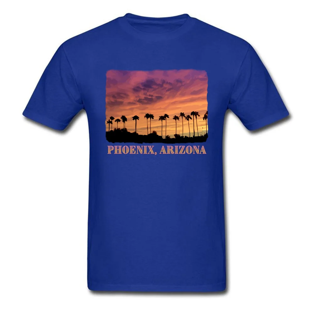 Newest Adult T-shirts Crew Neck Short Sleeve Cotton Casual T Shirt Hip hop Clothing Shirt Free Shipping Phoenix Arizona Beautiful Sunset Palm Trees blue