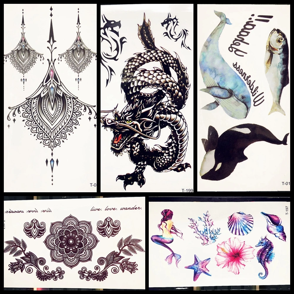 Black Dragon Pattern Watercolor Whale Temporary Tattoo Flower Hand Fake Water Transfer Tattoo Sticker Kids Body Art Women Tattos
Black Dragon Pattern Watercolor Whale Temporary Tattoo Flower Hand Fake Water Transfer Tattoo Sticker Kids Body Art Women Tattos