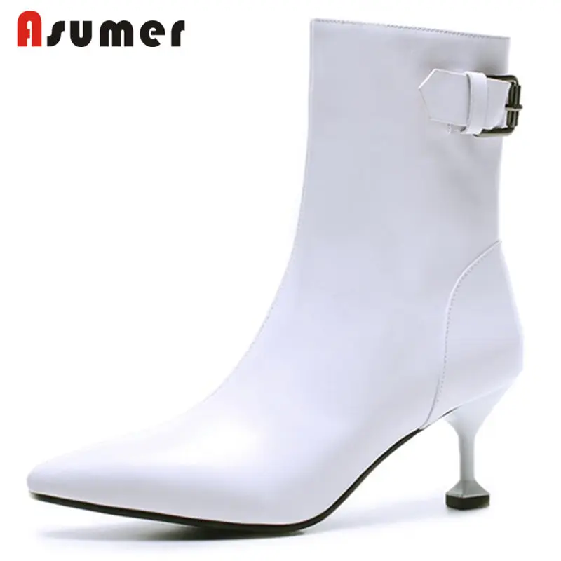 ASUMER 2018 NEW fashion buckle zipper ankle boots women pointed toe genuine leather boots stiletto heels spring autumn boots
ASUMER 2018 NEW fashion buckle zipper ankle boots women pointed toe genuine leather boots stiletto heels spring autumn boots