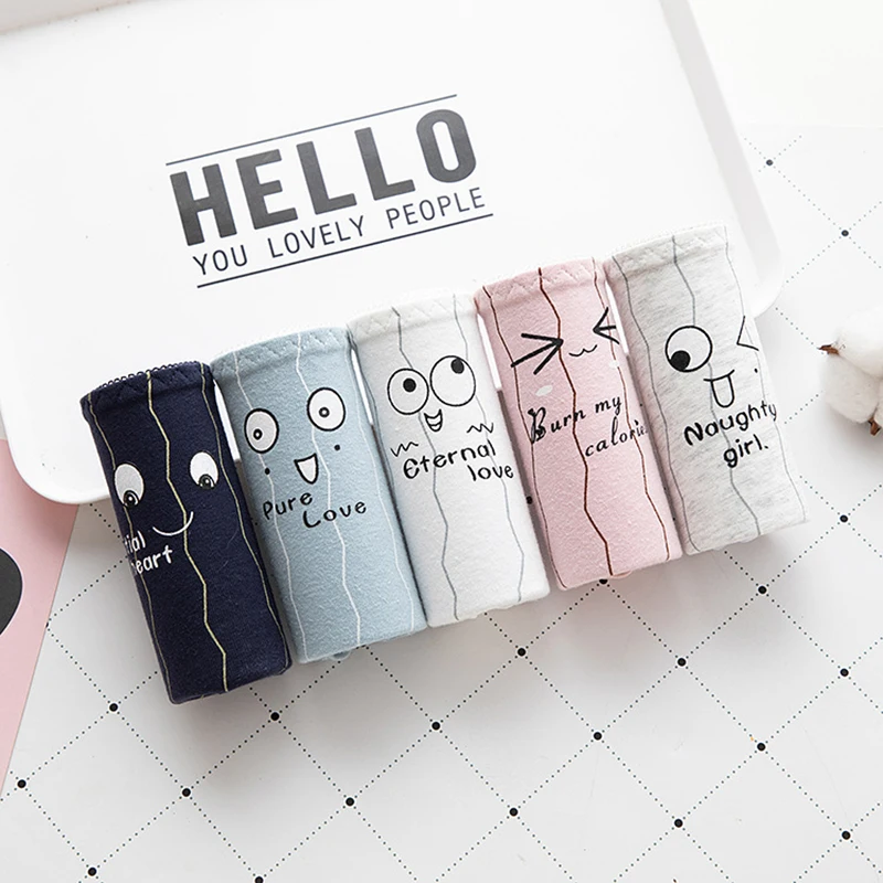 5pcs/lot Classic Stripe Briefs Cartoon Expression Print Underwear Cotton Mid-rise Female Underpants Simple Style Maiden Knickers
5pcs/lot Classic Stripe Briefs Cartoon Expression Print Underwear Cotton Mid-rise Female Underpants Simple Style Maiden Knickers