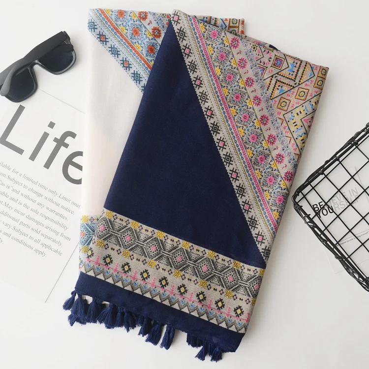 2017 Новый богемный стиль хлопок геометрический принт кисточка шарф шали хиджаб