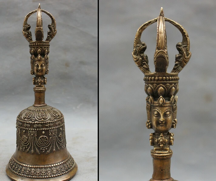 JP S62 8" Chinese Bronze Buddhist Vajra Dorje Mahakala Head Statue Temple Protect Bell B0403
JP S62 8" Chinese Bronze Buddhist Vajra Dorje Mahakala Head Statue Temple Protect Bell B0403